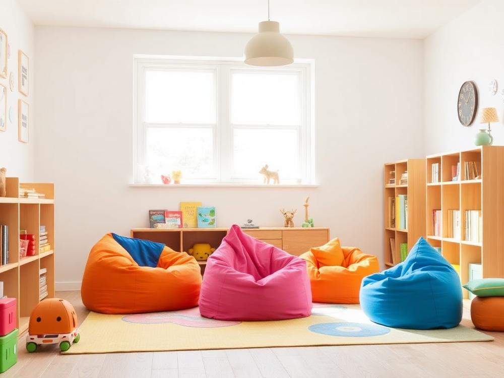 Kids bean chairs in a playroom